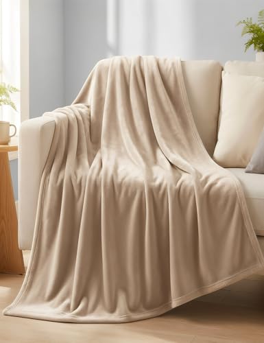 Casa Platino Ultra Soft Fleece Throw Blanket - 50x60 Inch Beige