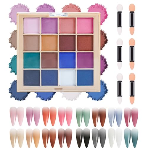MKNZOME 16-Color Nail Pigment Powder Palette with 6 Sponge Brushes
