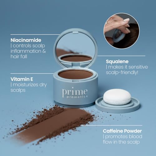 Prime Prometics Instant Coverage Hairline Powder for Mature Women ? Covers Grays, Roots & Thinning Areas ? Water & Sweat-Resistant ? Natural, Fuller-Looking Hairline (Brunette)