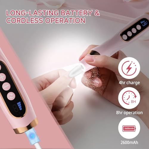 MEOUNEQU Dark Pink Cordless Nail Drill with 360° LED Light & 6 Speeds
