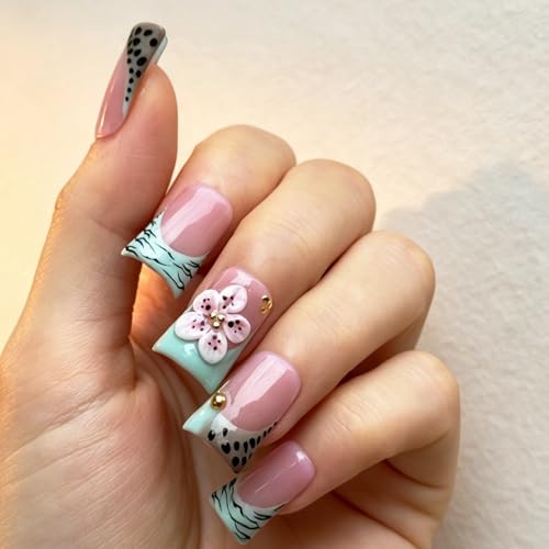 Blue Ombre Handmade Duck Tip Press On Nails - Medium Size