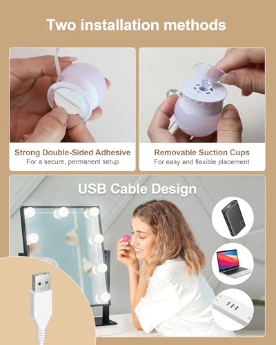 Yarnock 12 Bulbs LED Vanity Lights for Makeup - Adjustable Brightness & Color Temperature