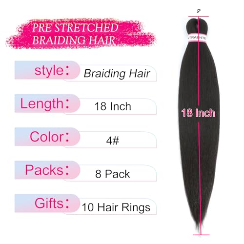 ATRAENTE 18 Inch Pre-Stretched Braiding Hair - Deep Brown (8 Packs)
