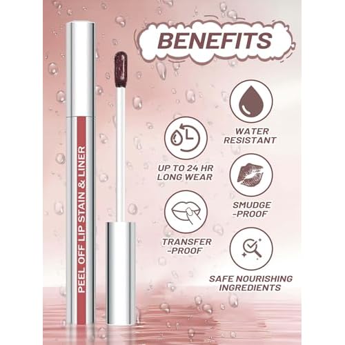 Lip Stain Peel Off Lip Liner Stain with Tweezer, Long Lasting Matte Lip Tint Tattoo, Highly Pigmented Color Lip Makeup, Waterproof Lipstick, Transfer-proof Lipstain for Women, Nude Pink