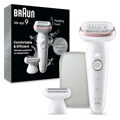 Braun Epilator Silk-?pil 9, Hair Removal Device, Women Shaver & Trimmer, Pivoting Head, Wet and Dry Epilator, Includes Shaver Head and Trimmer Comb, SES9-030
