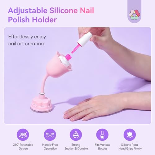 SAVILAND Rotatable Nail Polish Holder with Silicone Petal Design for Manicure DIY