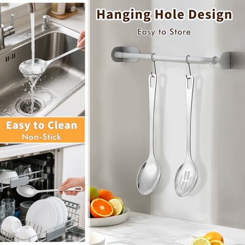Stainless Steel Cooking Spoons Set - 2 Heavy Duty Serving Utensils