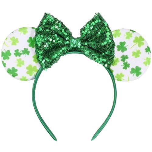 St Patrick's Day Headbands - Green Shamrock Mouse Ears Sequin Hairbands (Variation: St patricks day Headbands) Ardorchid