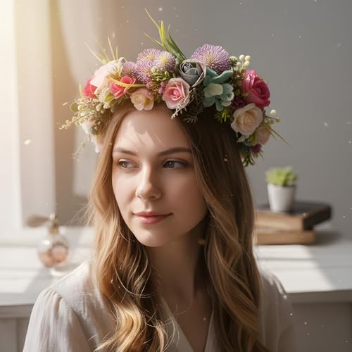 KorViSHOW Fairy Forest Flower Crown Multicolor - Adjustable Woodland Headpiece