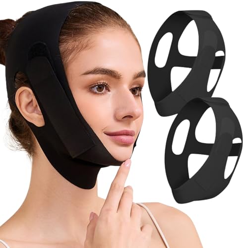 Mr.Jing 2 Pack Black & Black V-Line Chin Up Masks for Face Slimming & Double Chin Reduction