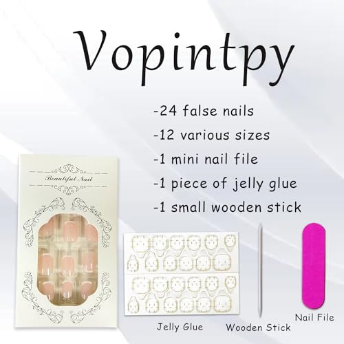 White French Tip Short Square Press-On Nails - 24pcs Acrylic Set
