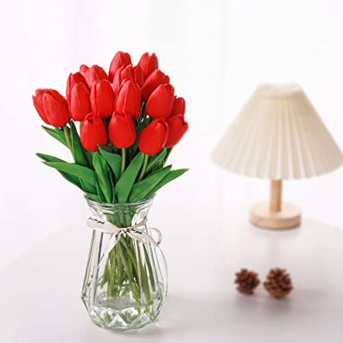 10 Red Faux Tulips - Realistic Artificial Flowers for Home Decor