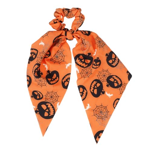 Halloween Hair Scrunchies Set - 4 Pcs with Ribbon Bow, Color 34