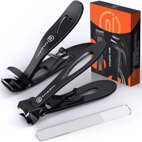 INXEN Black 3-Pack Heavy Duty Toenail Clippers for Thick Nails, Ergonomic & Wide Opening