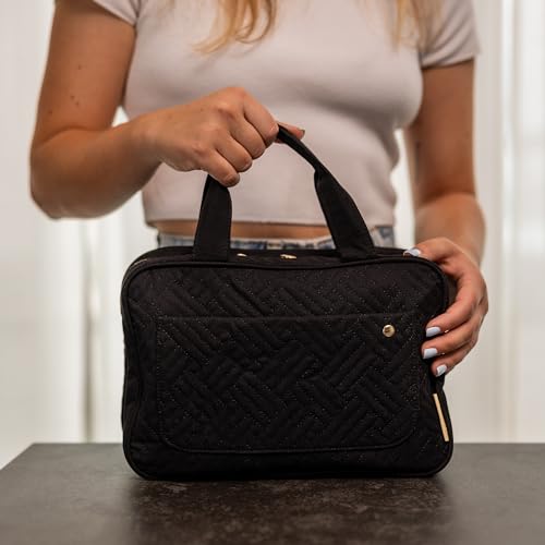 Carrywell Medium Black Toiletry Bag with Hanging Hook - Water-Resistant Makeup Organizer