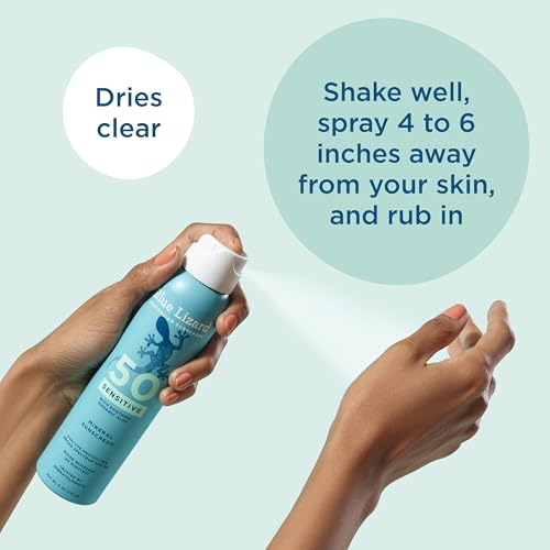 Blue Lizard Sensitive Mineral SPF 50 Spray, Dermatologist-Recommended Brand, Broad-Spectrum UVA/UVB Protection, Water-Resistant, Zinc Oxide Formula, 5 oz