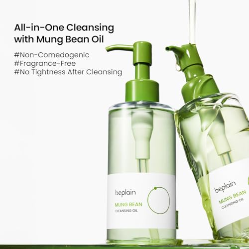 beplain Mung Bean Cleansing Oil | Gentle Makeup Remover for Sensitive Skin | Deep Pore Cleansing & Blackhead Care with Panthenol | Korean Skincare | 6.76 fl.oz