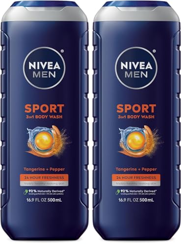 NIVEA MEN Sport Body Wash 16.9 Fl Oz Pack of 2 Revitalizing Minerals 3-in-1