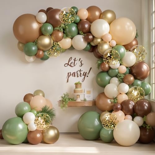 Sage Green & Brown Balloon Arch Kit - 129pcs Latex Jungle Decor