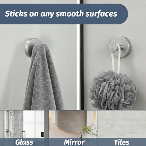 Suction Cup Shower Hooks for Towel & Robe - Waterproof, Heavy Duty, 2 Pcs