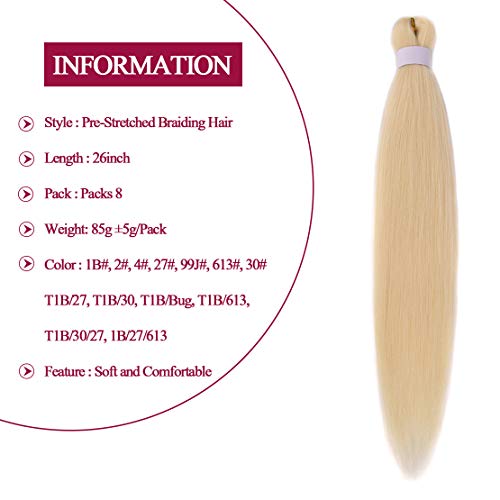 26 Inch Pre-Stretched Braiding Hair - 8 Packs Synthetic Yaki Blonde #613