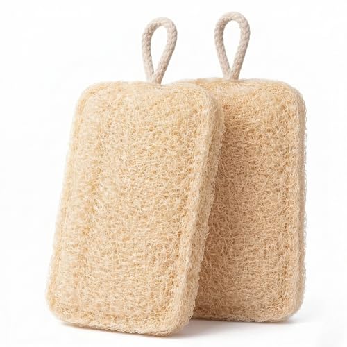Natural Loofah Sponge Set for Exfoliating | 2 Pack Body Scrubber