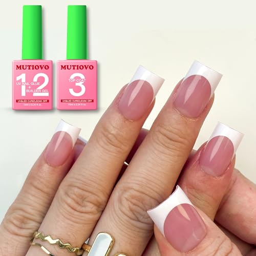MUTIOVO 2-in-1 UV Nail Glue and No Wipe Top Coat Kit for Acrylic Tips