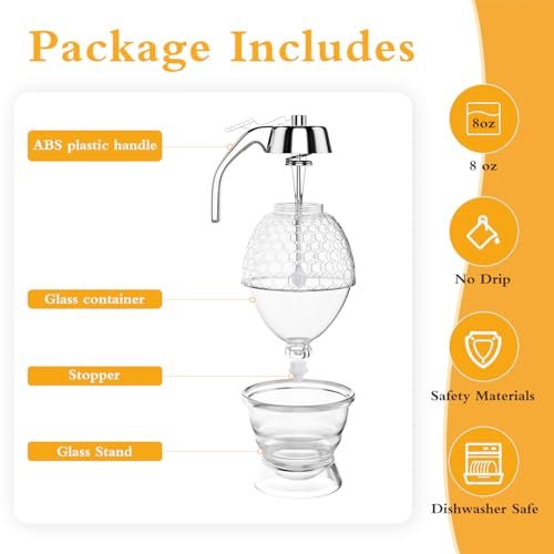 No-Drip Honey Dispenser 8 oz Glass Jar with Honeycomb Design