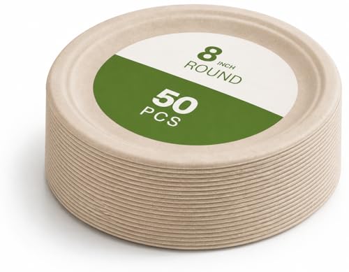 Eco Centric Compostable Plates - 8 Inch, Heavy Duty, 50 Pack