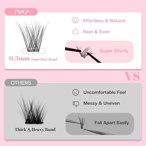 PopUp 144 Pcs D Curl Lash Clusters Eyelash Extensions Natural Wispy Reusable