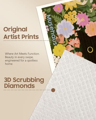 5 Pack Reusable Swedish Dishcloths - Cat in Flowers Design