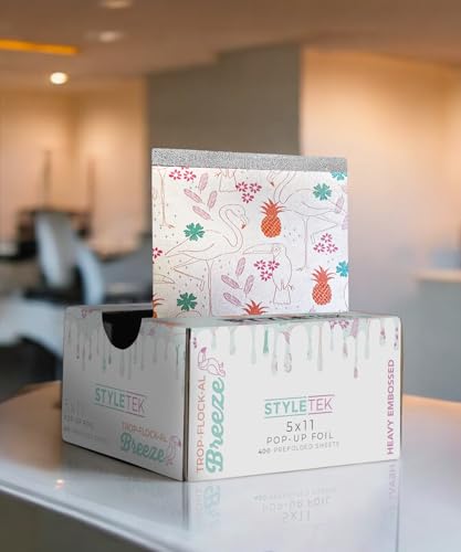 STYLETEK Tropical Flamingo Pop-Up Foil for Hair Coloring, 400 Sheets, Heavy Embossed Salon Foil