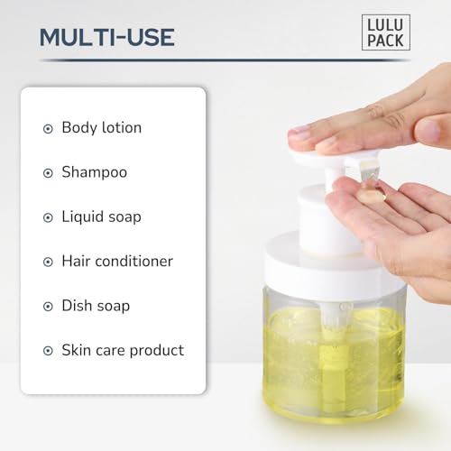 Lulupack Clear 8oz Wide Mouth Pump Bottle, Refillable Soap & Lotion Dispenser – 2 Pack