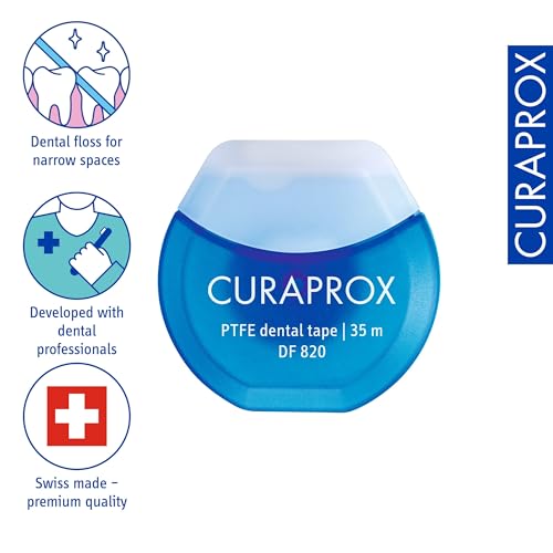 Curaprox DF 820 Dental Tape - 35m PTFE, Tear-Resistant Oral Care
