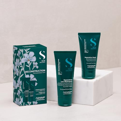 Alfaparf Milano Semi di Lino Reconstruction Travel Size Shampoo and Hair Mask Set for Damaged Hair - Hair repair - Strengthens and Restructures Hair