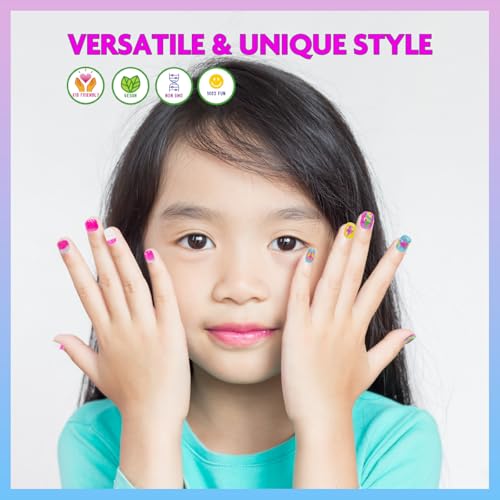 Townley Girl Rainbow Glow-in-the-Dark Press-On Nails Set for Kids, 96 Pieces