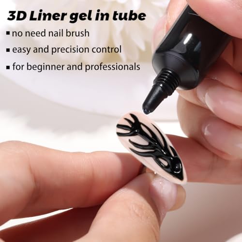 Black 3D Nail Gel Art Liner 2PCS No Wipe Chrome Effect Sculpture Gel