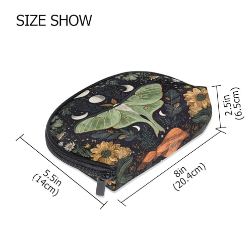 MNSRUU Small Shell Makeup Bag - Green Moth Pattern Travel Organizer Pouch