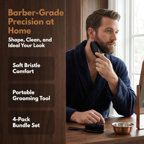 Mikinona Beard Brush Set - 4 Soft Bristle Grooming Tools for Men