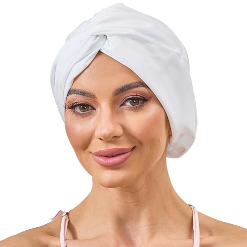 KAAHYNNO Adjustable Silk Satin Bonnet for Sleeping - Pure White