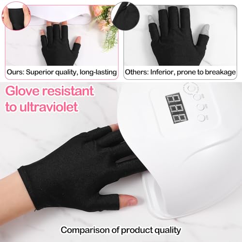 Xelsluthe UV Protection Gloves for Manicures - Fingerless, Black & Pink