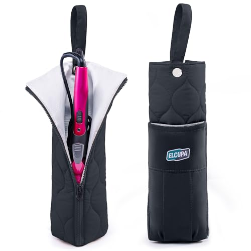ELCUPA Style B Black Heat-Resistant Hair Tool Organizer Bag, Travel Case for Flat Irons & Curling Irons
