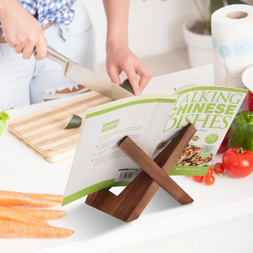 Adjustable Wooden Cookbook Stand - Carbonized Pine Recipe Holder