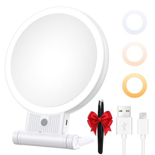 Tubbede Makeup Mirror with Light, 1X/30X Magnification, 3 Color Modes, Rechargeable Grey