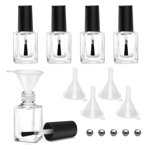 7ml Empty Nail Polish Bottles with Brush, Mixing Balls & Funnels - 5 Pack