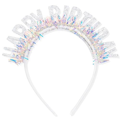 CIEHER Silver Birthday Crown Headband with Laser Sequins & Glitter Letters