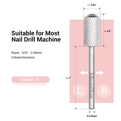 MelodySusie Coarse Silver Nail Drill Bits 3/32'' Large Round Top Carbide for Manicure & Pedicure