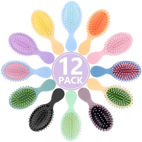 12 Pack Mini Hair Detangling Brushes - Vibrant Colors for Wet & Dry Hair