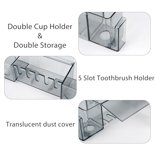 Wall Mounted Toothbrush Holder with Cover - Self Adhesive Organizer