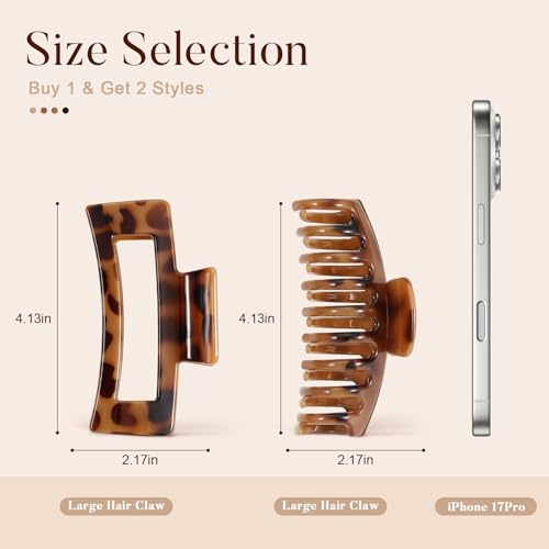 Molizummy Tortoise Shell Large Claw Hair Clips for Thick & Long Hair - 8 Pack